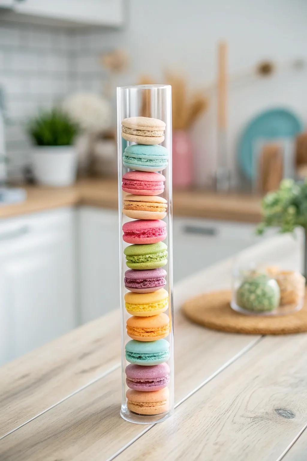 Elevate your treats with minimalist elegance: Clear tubes make your macarons the star!