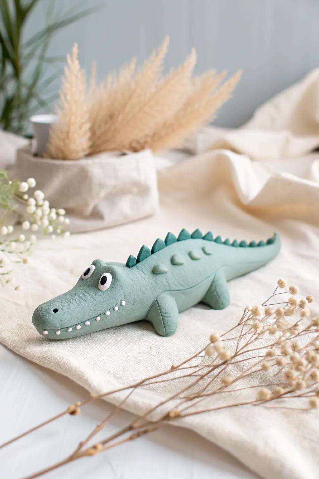 Embrace the art of simplicity with this charming playdough alligator, perfect for beginners looking to add a touch of handcrafted elegance to playtime.