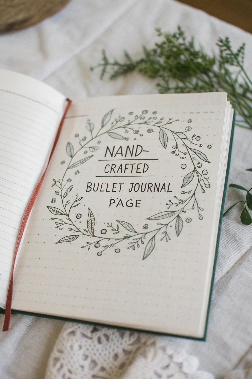 Embrace nature with elegant leafy lettering in your bullet journal. 🌿✨