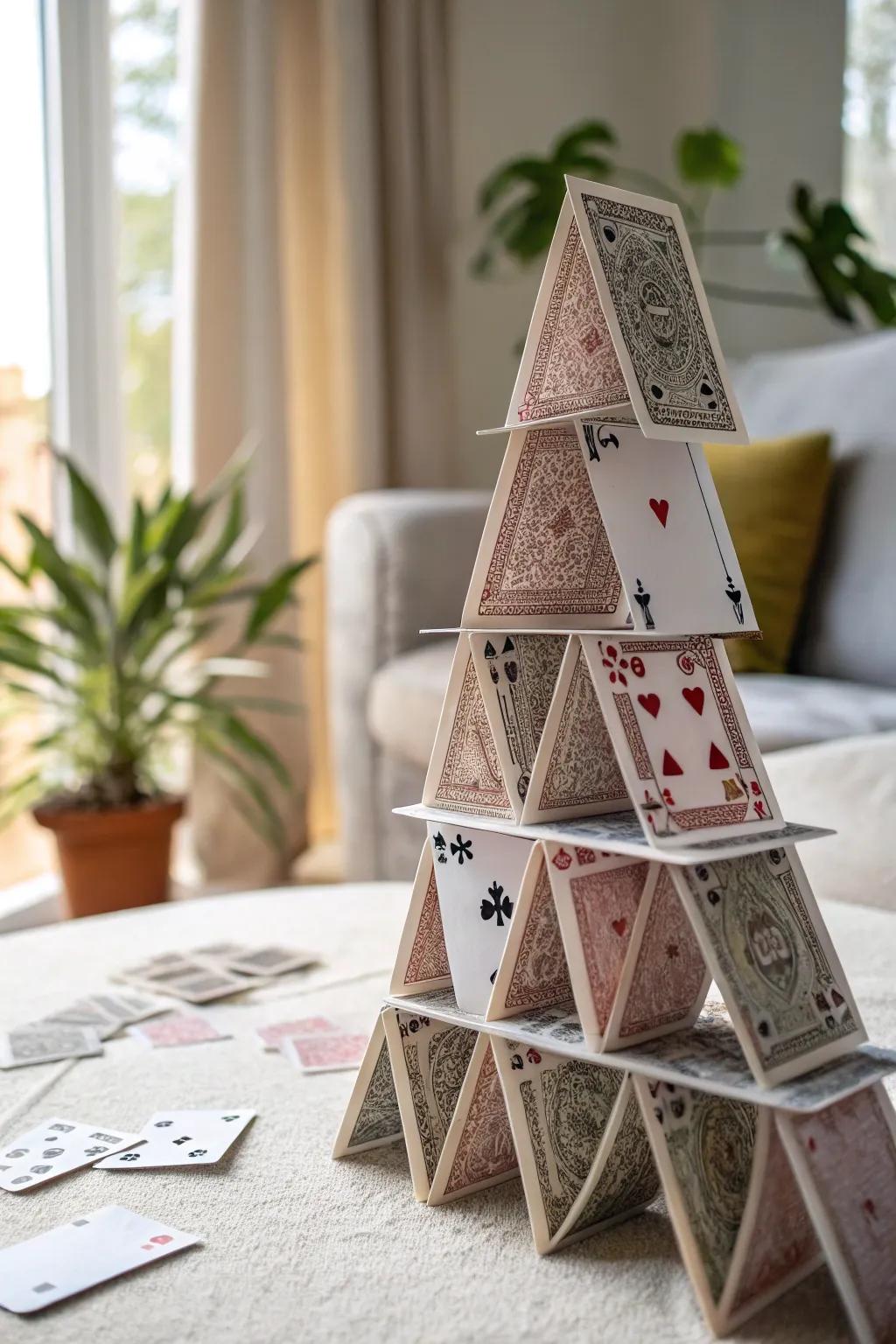 Unleash your creativity with an abstract card tower masterpiece.