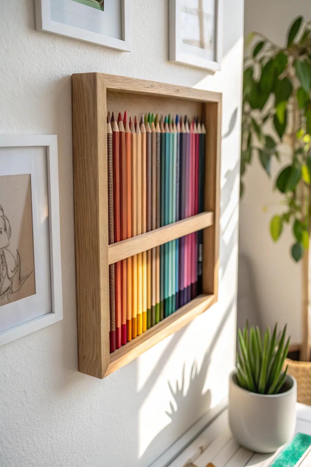 Elevate your studio with a chic shadow box display—where artistry meets organization.