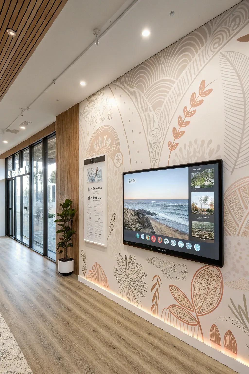 Experience the magic of art and technology with this interactive mural, where modern design meets natural elegance.