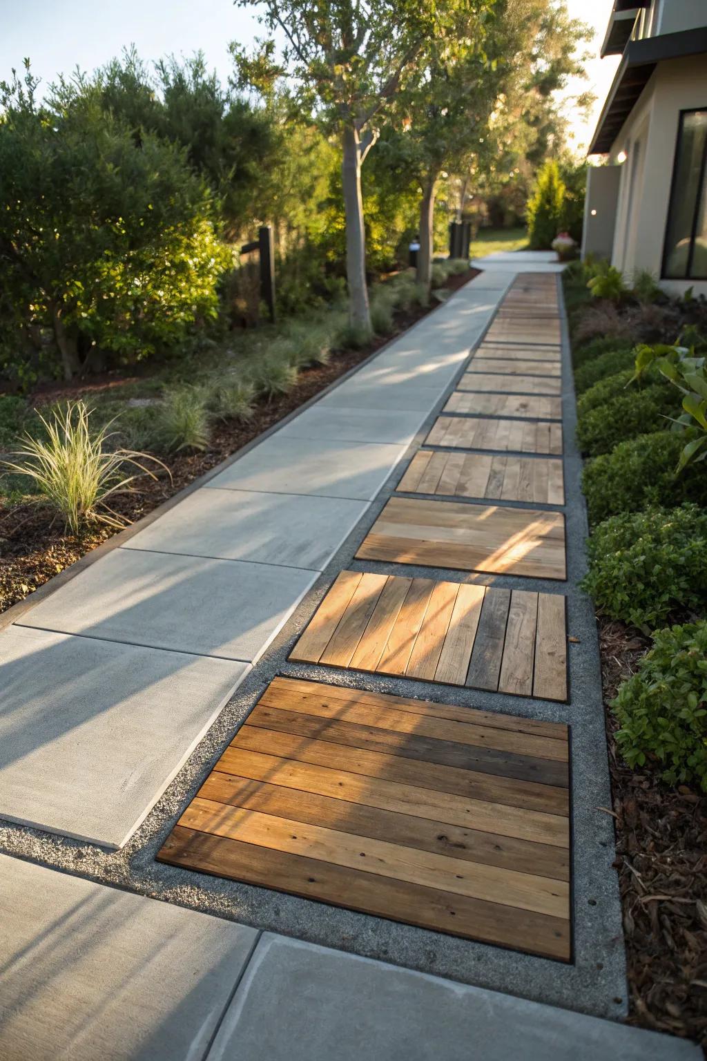 Elevate your home's entrance with the perfect blend of concrete and wood.