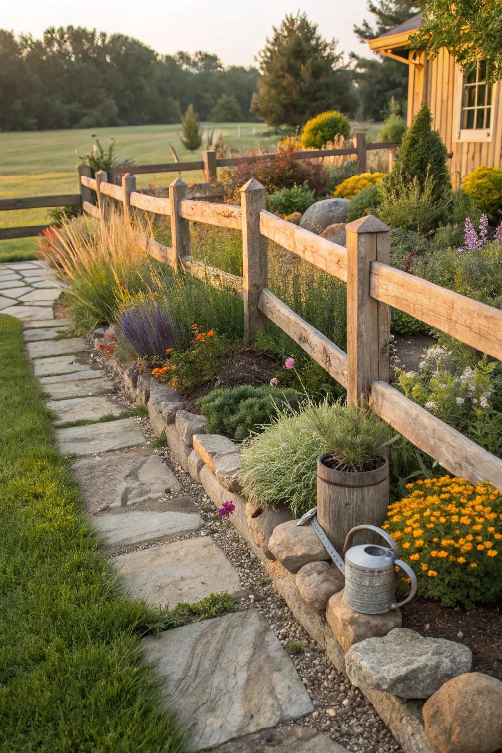 Craft a captivating corner garden with rustic elegance and vibrant greenery.