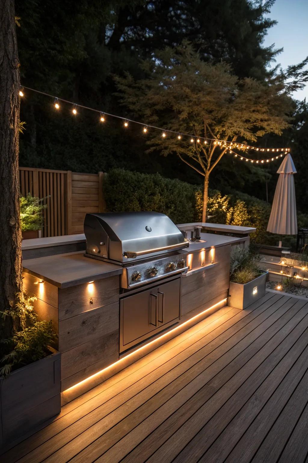 Illuminate your outdoor culinary space with enchanting LED lighting for unforgettable evenings.