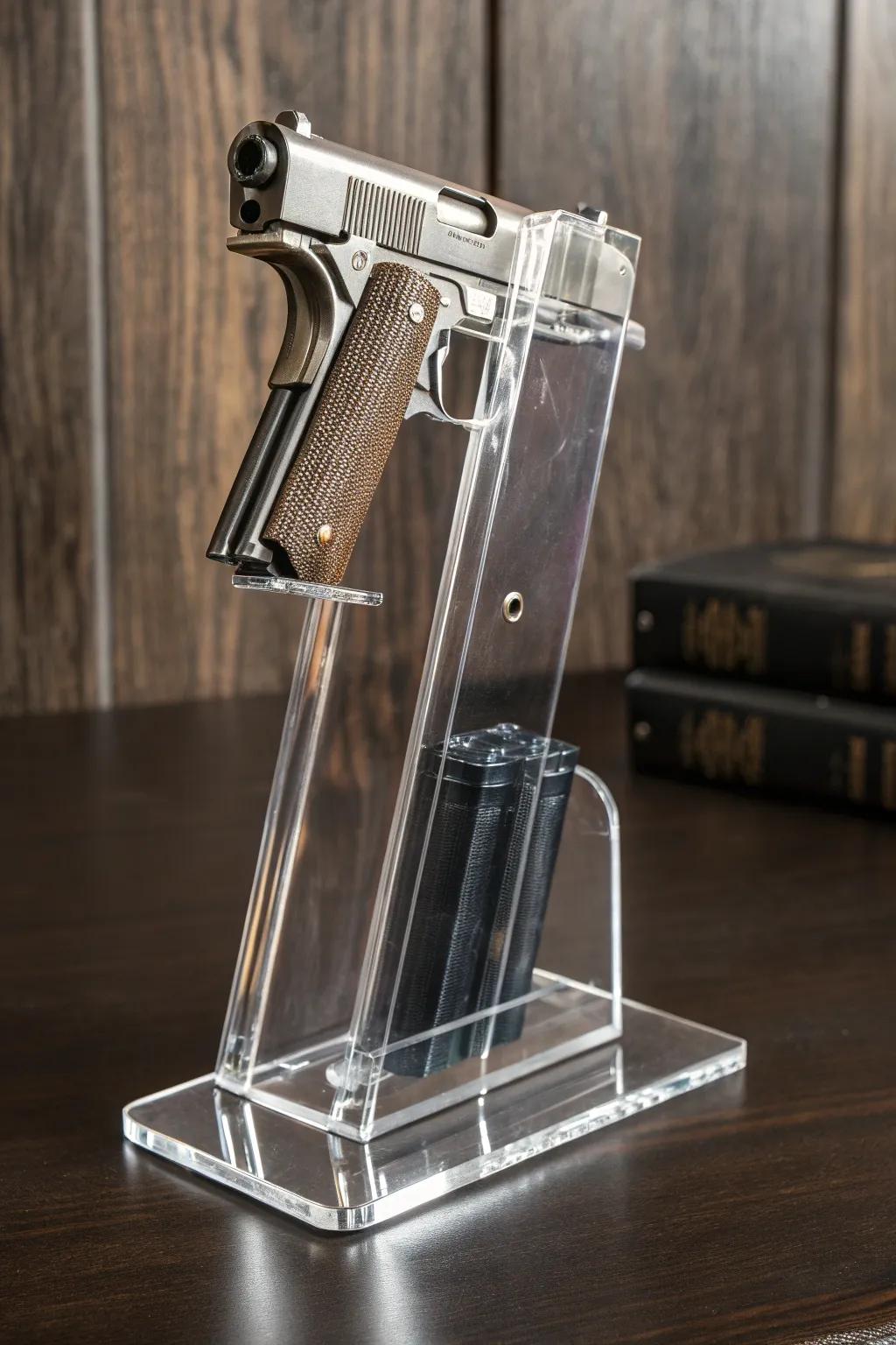 Elevate your space with a modern touch: sleek acrylic displays for gun magazines.