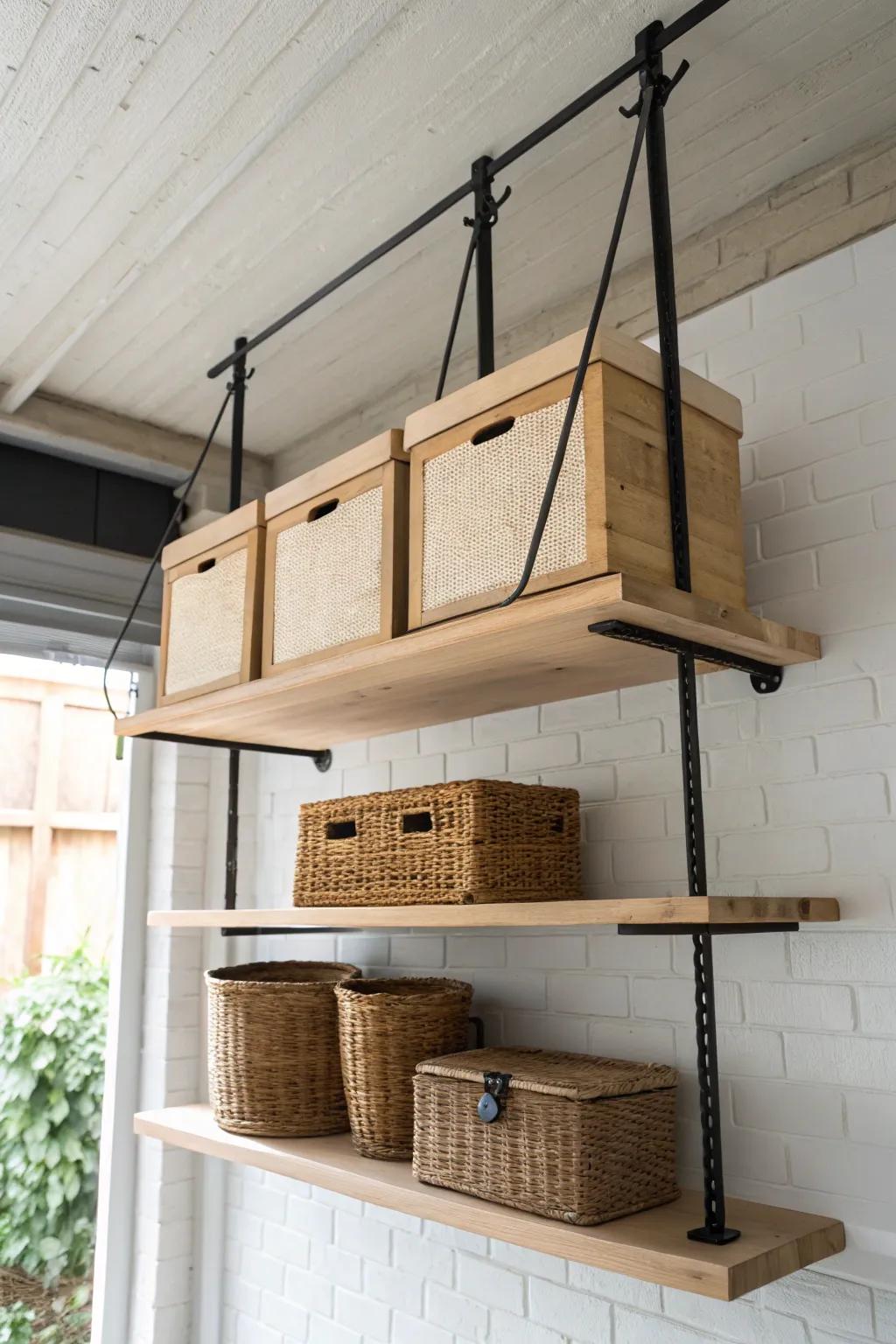 Elevate your storage game with chic overhead shelves that blend Scandinavian simplicity with Boho charm.