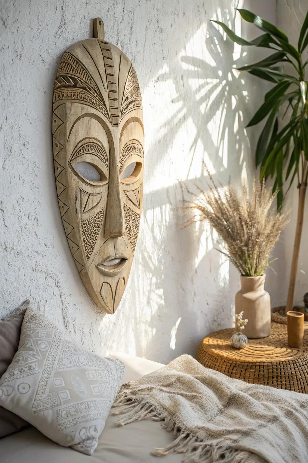 Embrace the art of shadow play with this elegantly crafted minimalist African mask.
