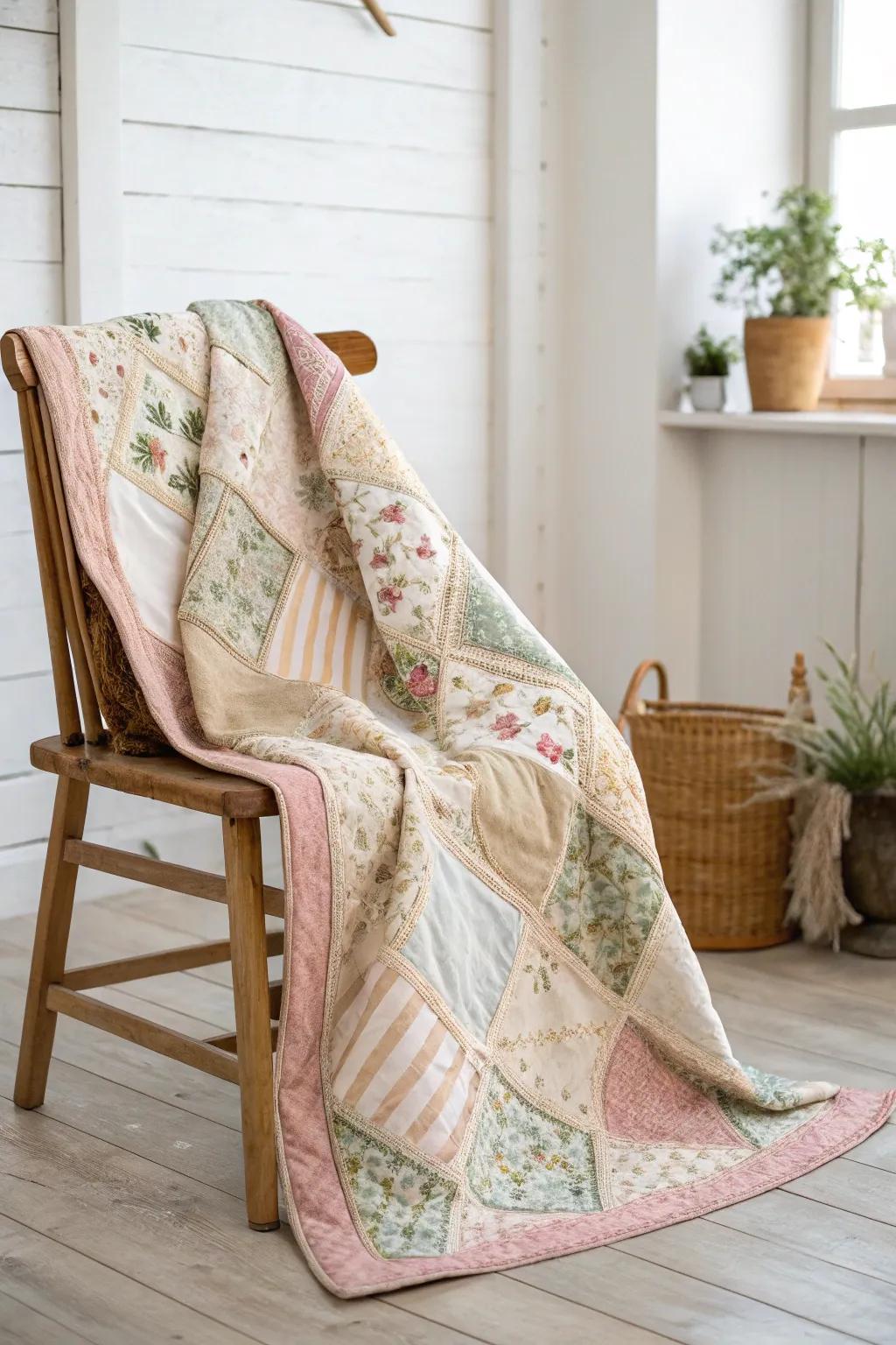 Wrap yourself in the warmth of vintage charm with this exquisite quilt, a perfect blend of past and present.