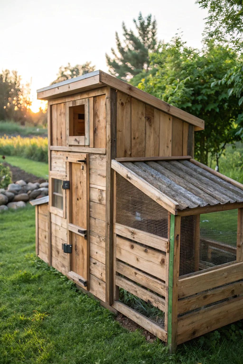 Eco-Chic Pallet Coop: Where sustainability meets style in your backyard.