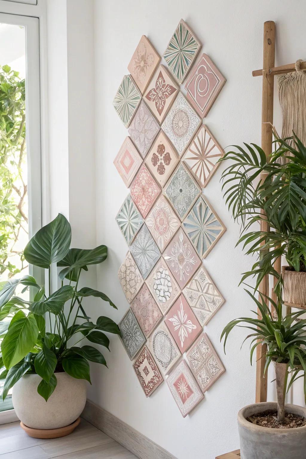 Elevate your indoor garden with a chic tile trellis, where minimalist design meets artistic elegance.
