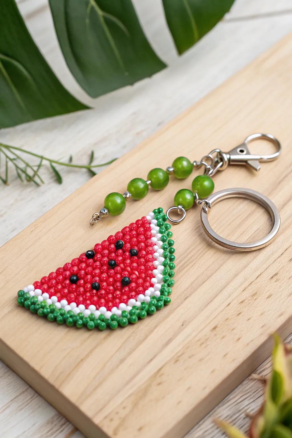Add a splash of summer fun to your keys with this charming watermelon Perler bead key chain!