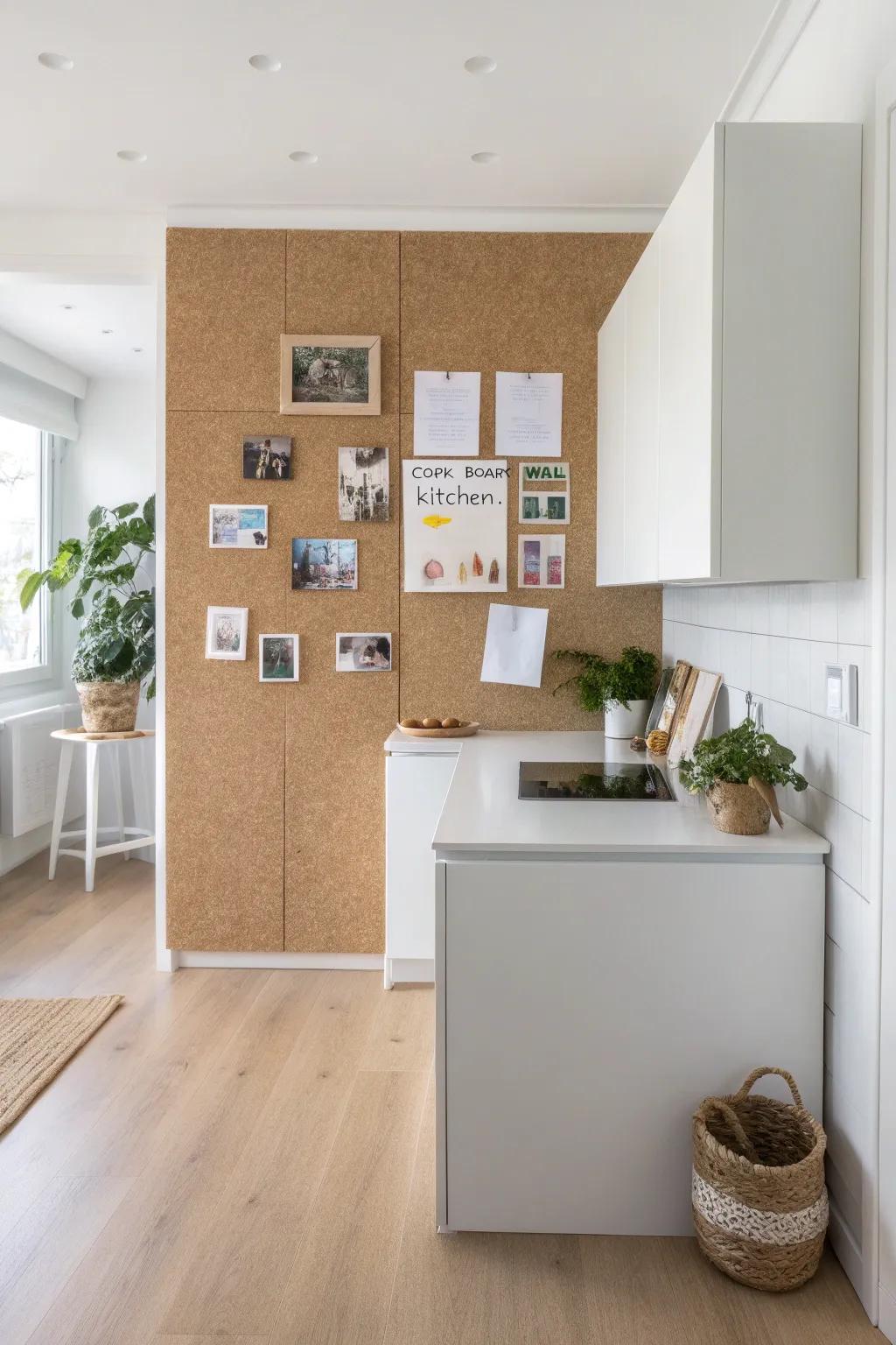 Transform your kitchen into a creative hub with a stylish cork board wall. Pin, plan, and enjoy simplicity at its finest.