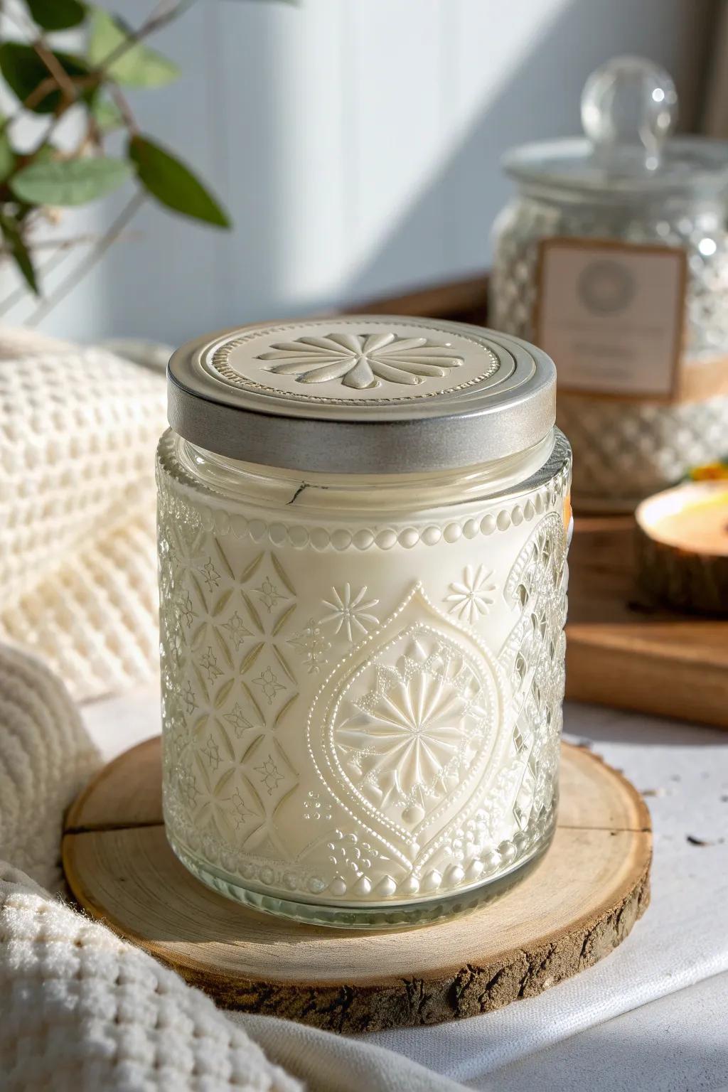 Elegant simplicity meets textured luxury with these embossed jar labels.