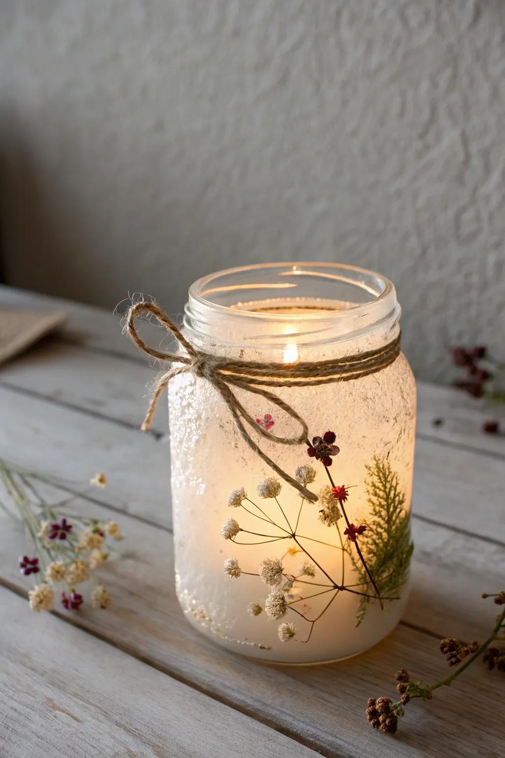 Illuminate your space with cozy elegance: handcrafted mason jar luminaries.