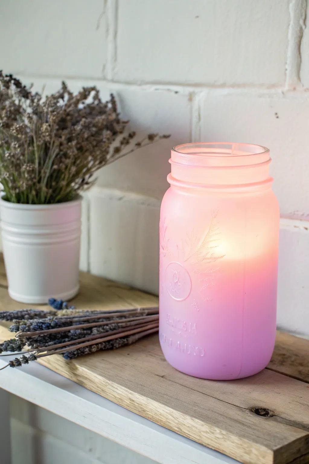 Illuminate your space with the subtle glow of neon-painted mason jars, a perfect blend of minimalism and boho charm.