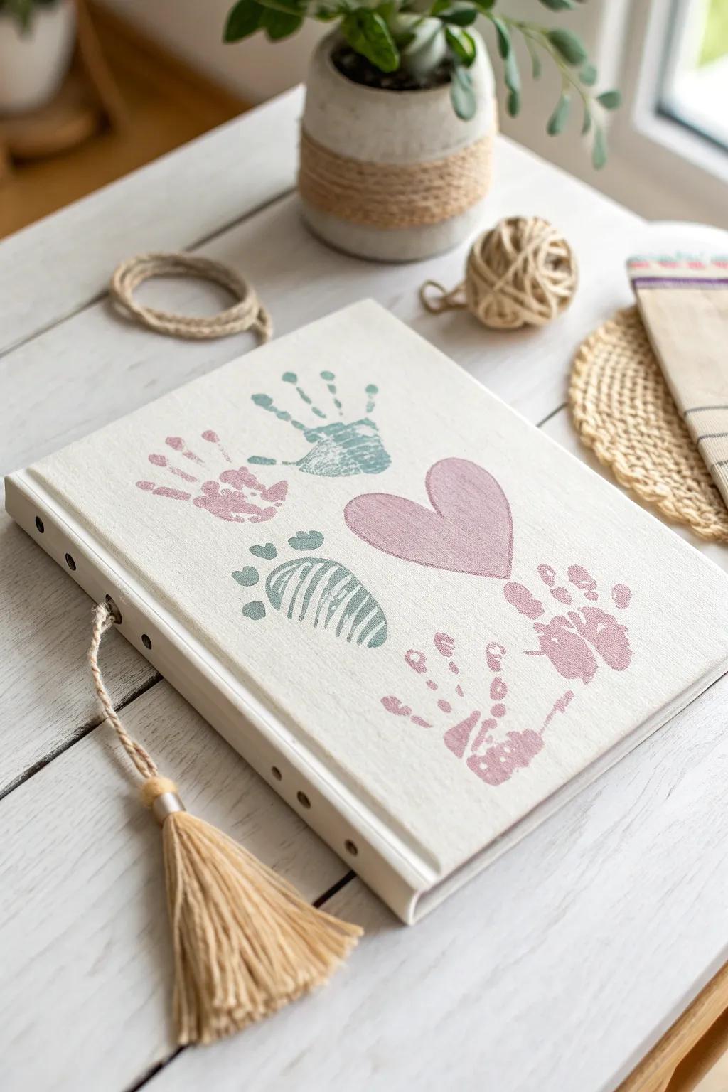 Capture memories with a touch of love: Handprint Recipe Book Cover.