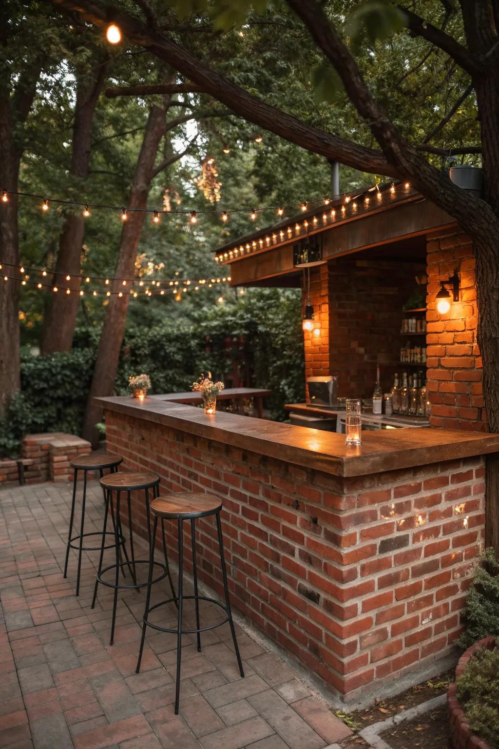 Unwind in style: A charming brick bar nook for intimate evenings.