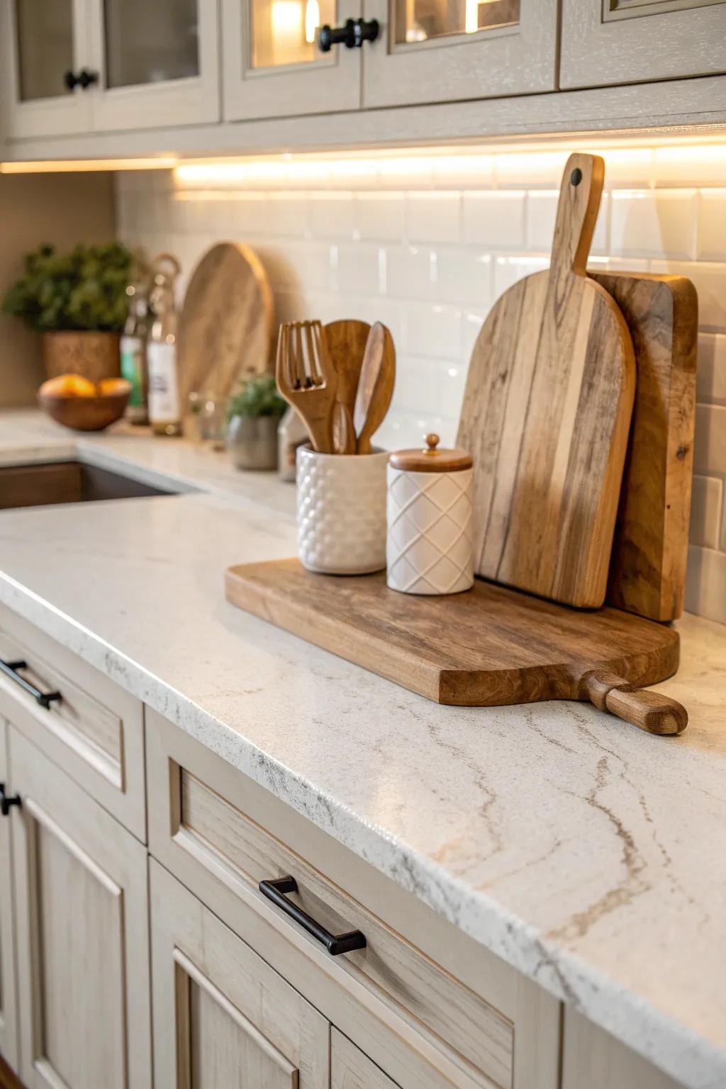 Embrace the charm of cottage style with a beautifully whitewashed kitchen countertop.