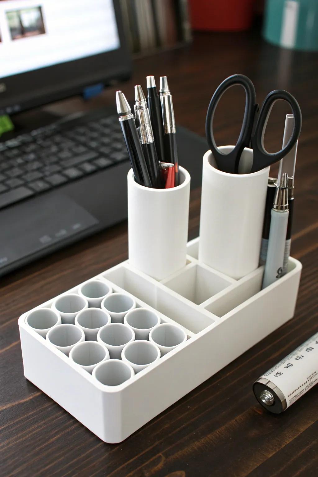 Elevate your workspace with this stylish PVC desk organizer, where craftsmanship meets functionality.