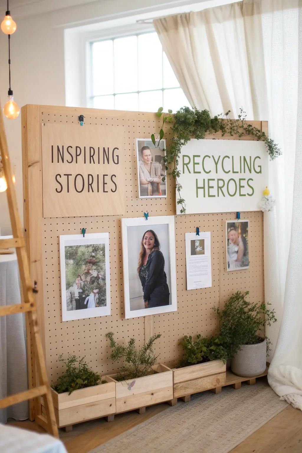Celebrate the Recycled Heroes: Inspiring stories beautifully displayed on a crafted bulletin board.