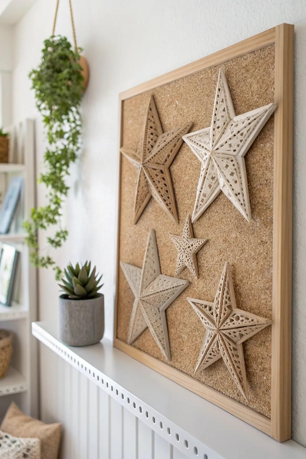 Elevate your space with a celestial touch: a minimalist star-themed art display that celebrates creativity and natural beauty.