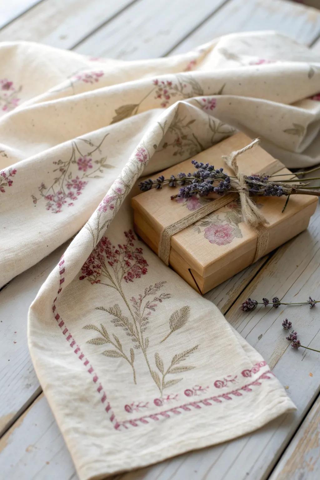 Embrace sustainability with a touch of vintage charm: Upcycle a tea towel for your next gift.
