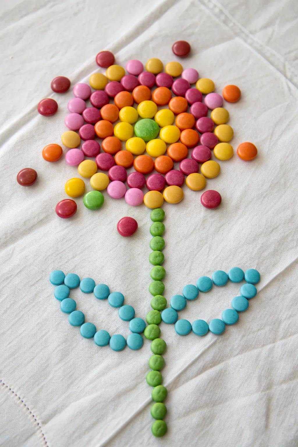 Sweeten your space with a taste of artistry: A Smartie flower that blossoms with vibrant charm.