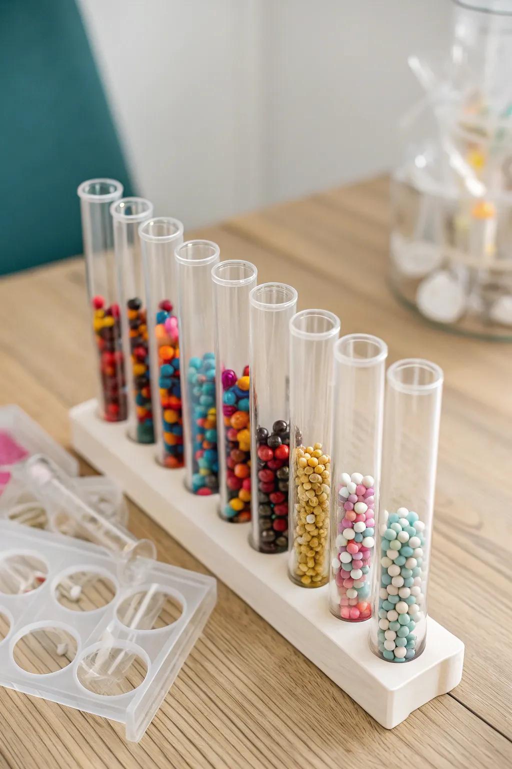 Transform your bead storage with playful elegance using clear plastic test tubes!
