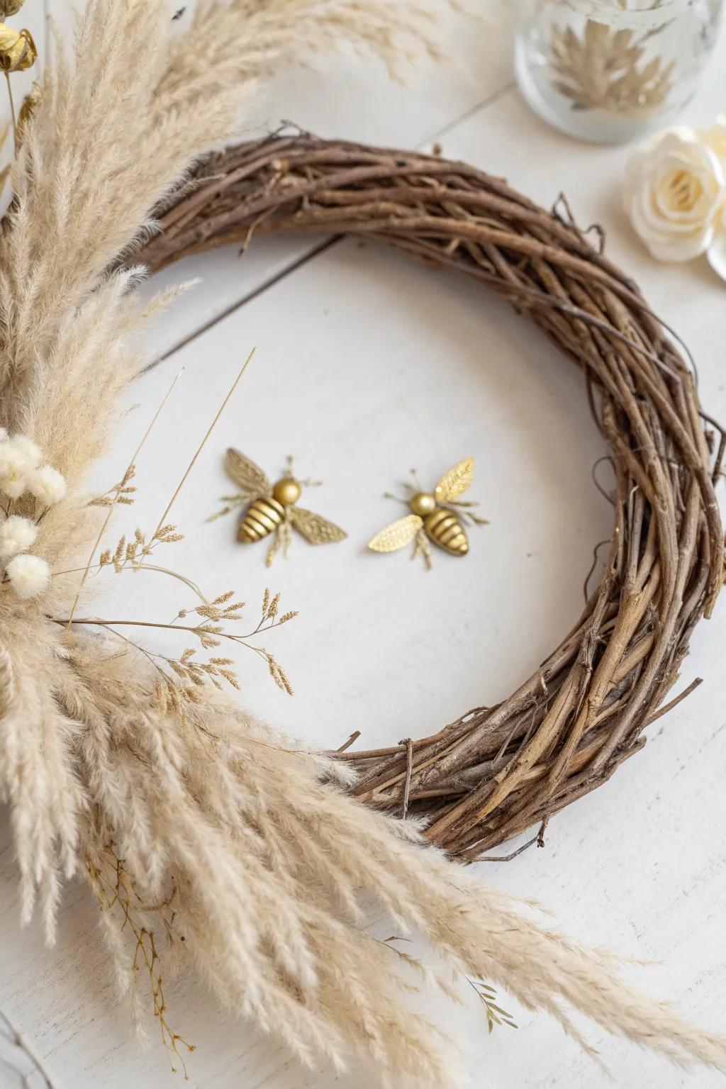 Buzzing Elegance: Embrace minimalist charm with this delicate bee wreath.