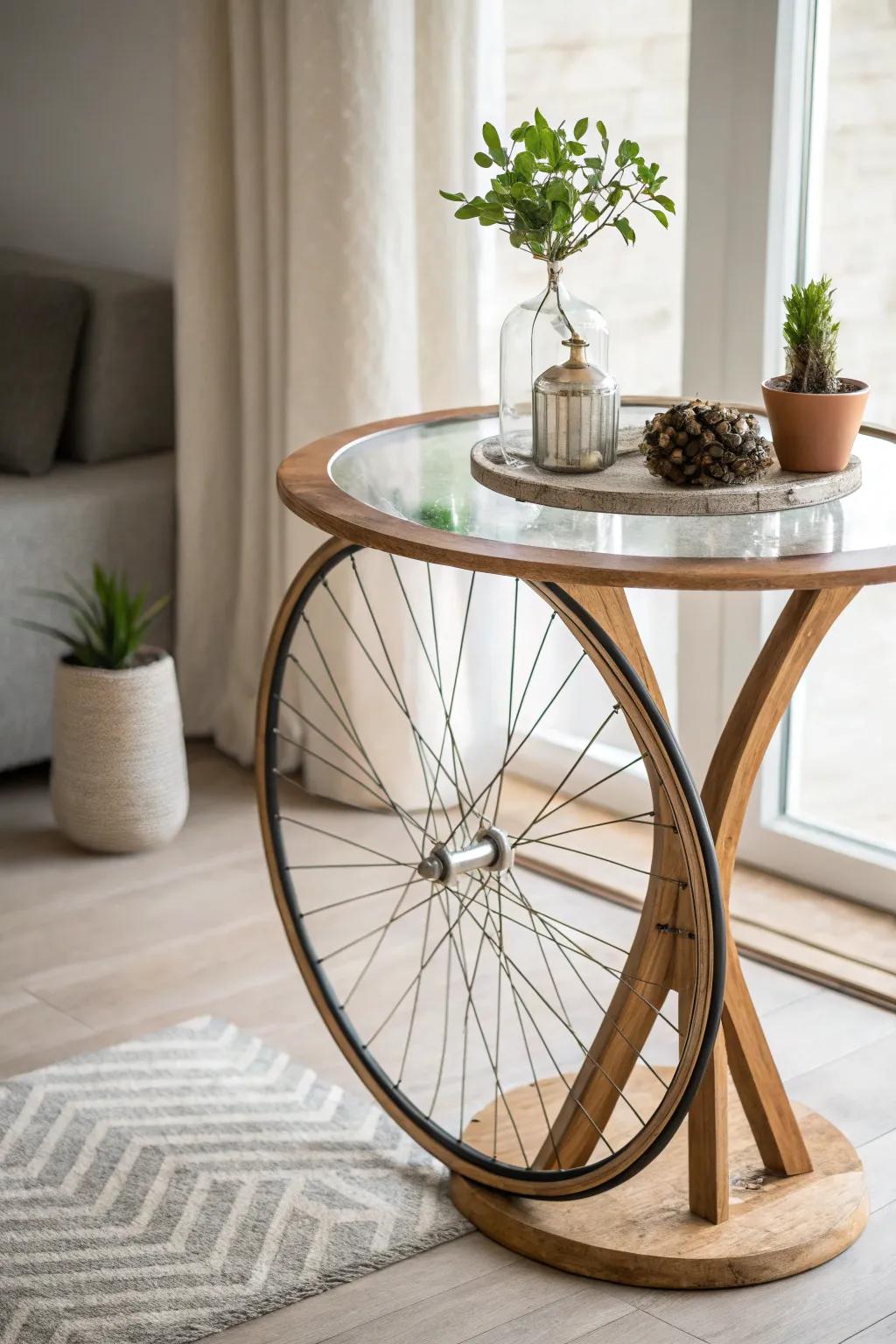 Elevate your space with the unique charm of a bicycle wheel table—where playful design meets minimalist elegance.