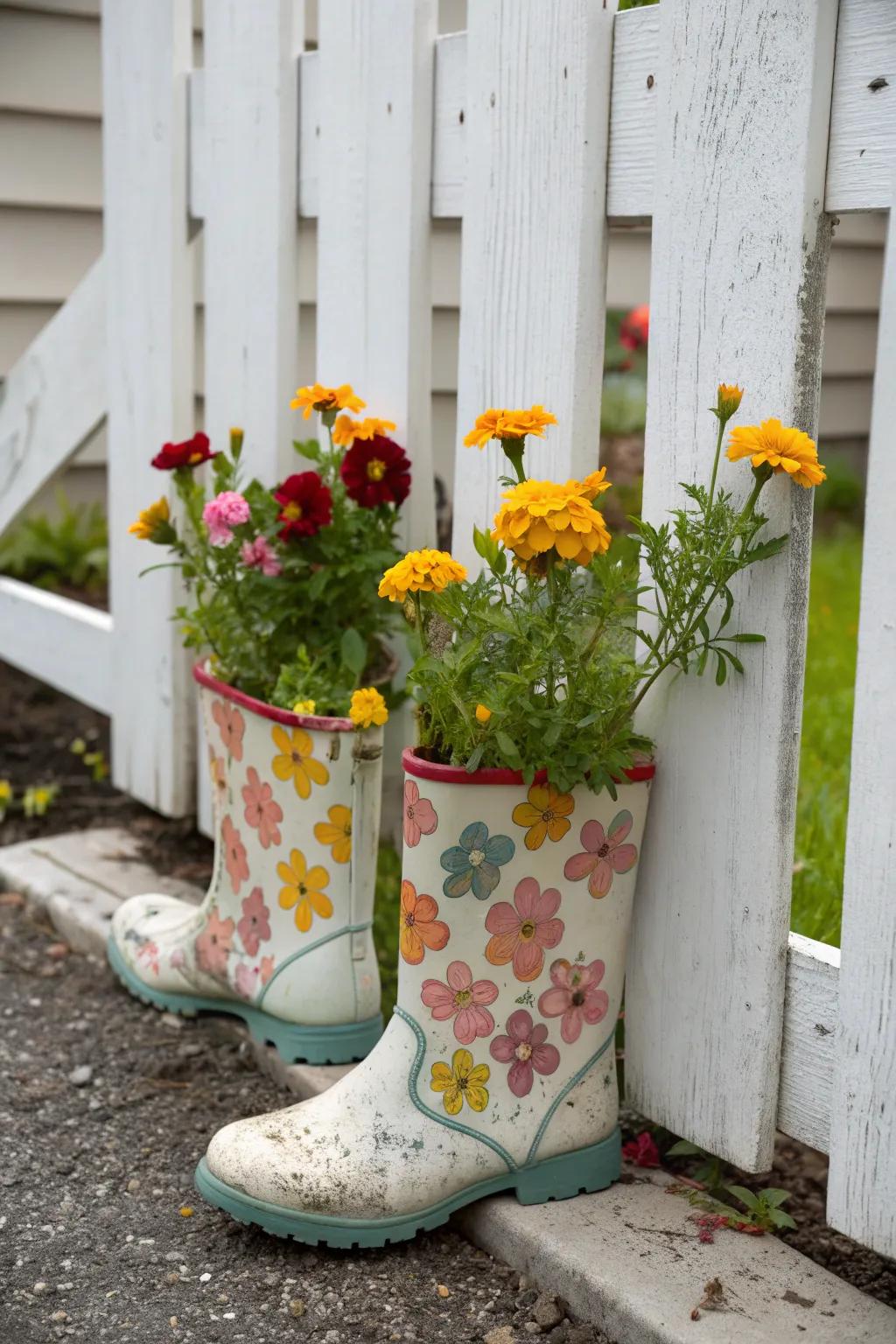 Breathe new life into forgotten boots with blooming beauty. 🌼 #DIYGarden #EcoChic
