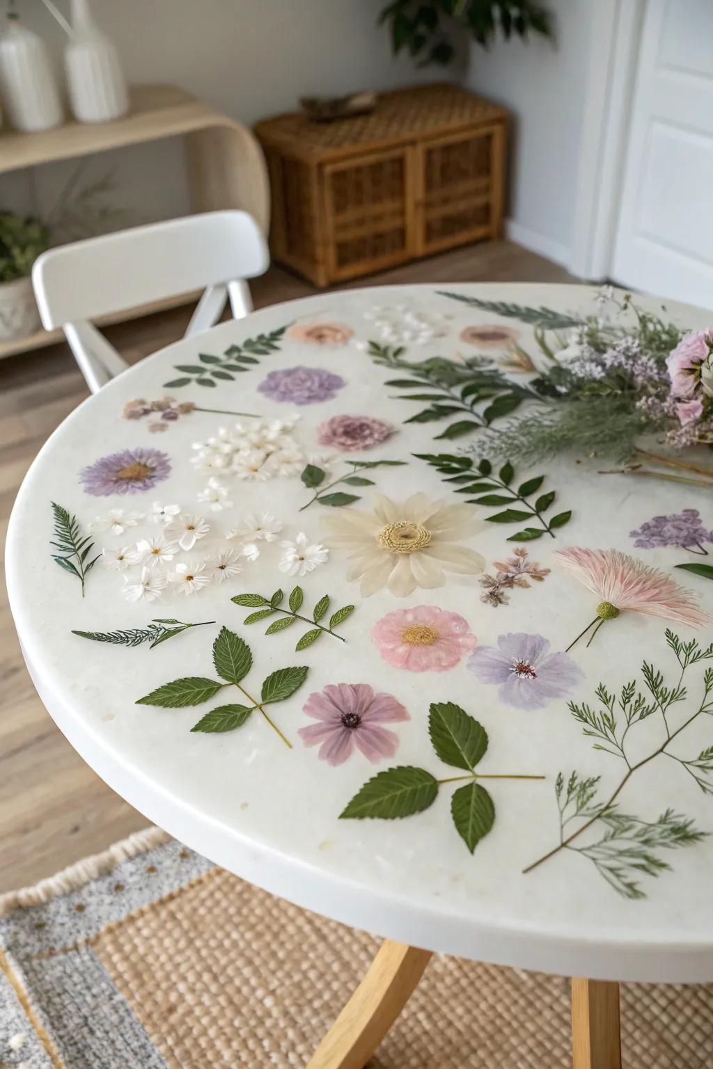 Bring the eternal bloom of your garden indoors with this stunning botanical epoxy table top.