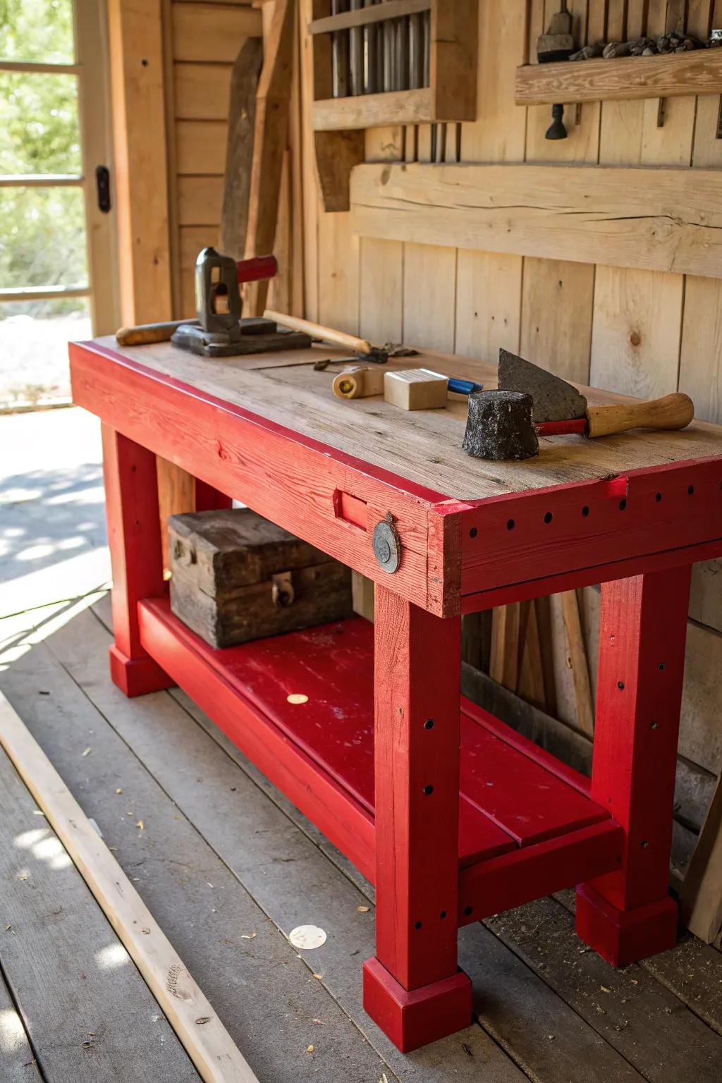 Transform your workspace with a bold DIY paint job—see how vibrant red brings energy and style to your workbench!