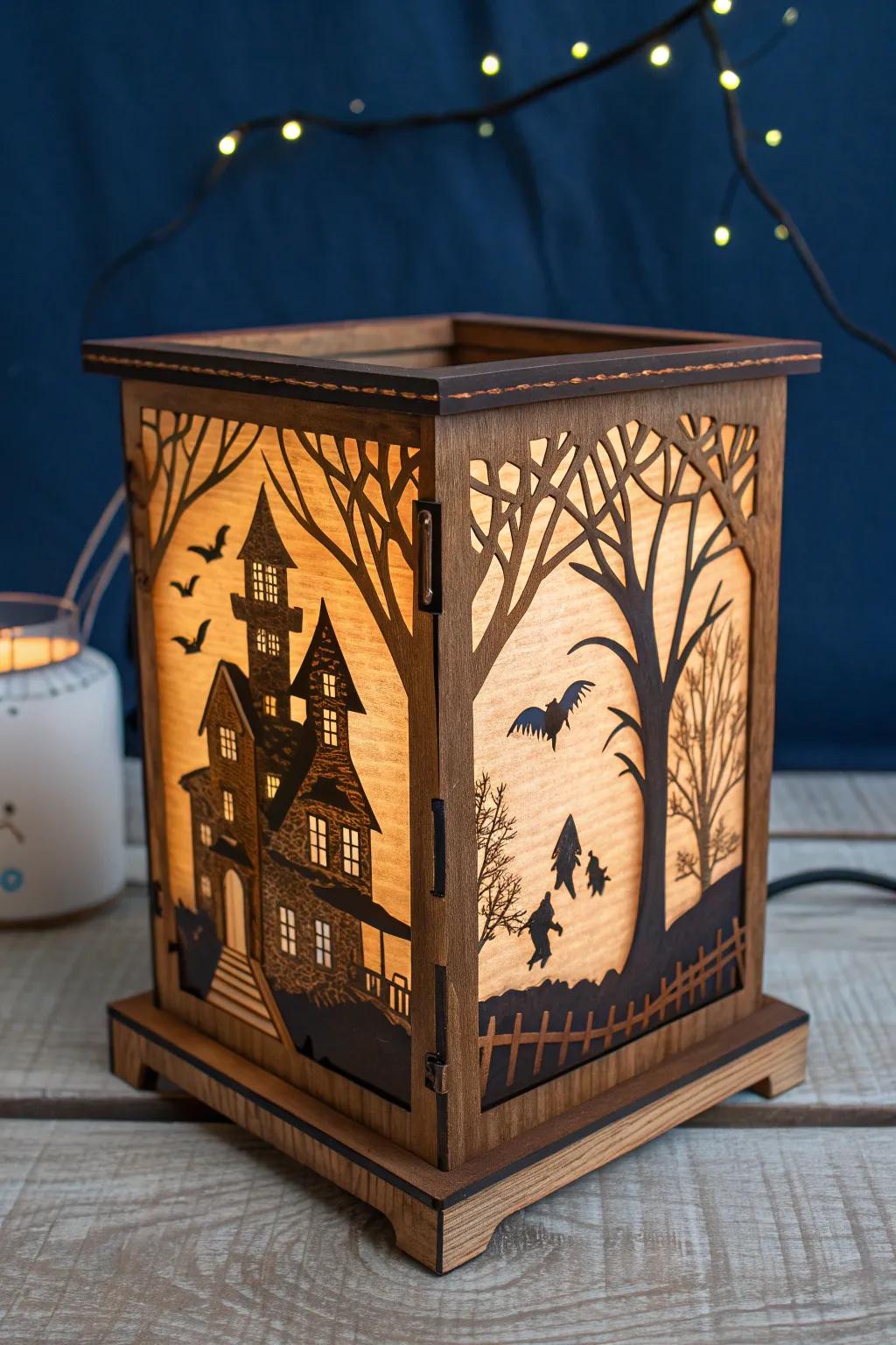 Illuminate your Halloween with artisanal charm: a glowing masterpiece of haunted engravings.