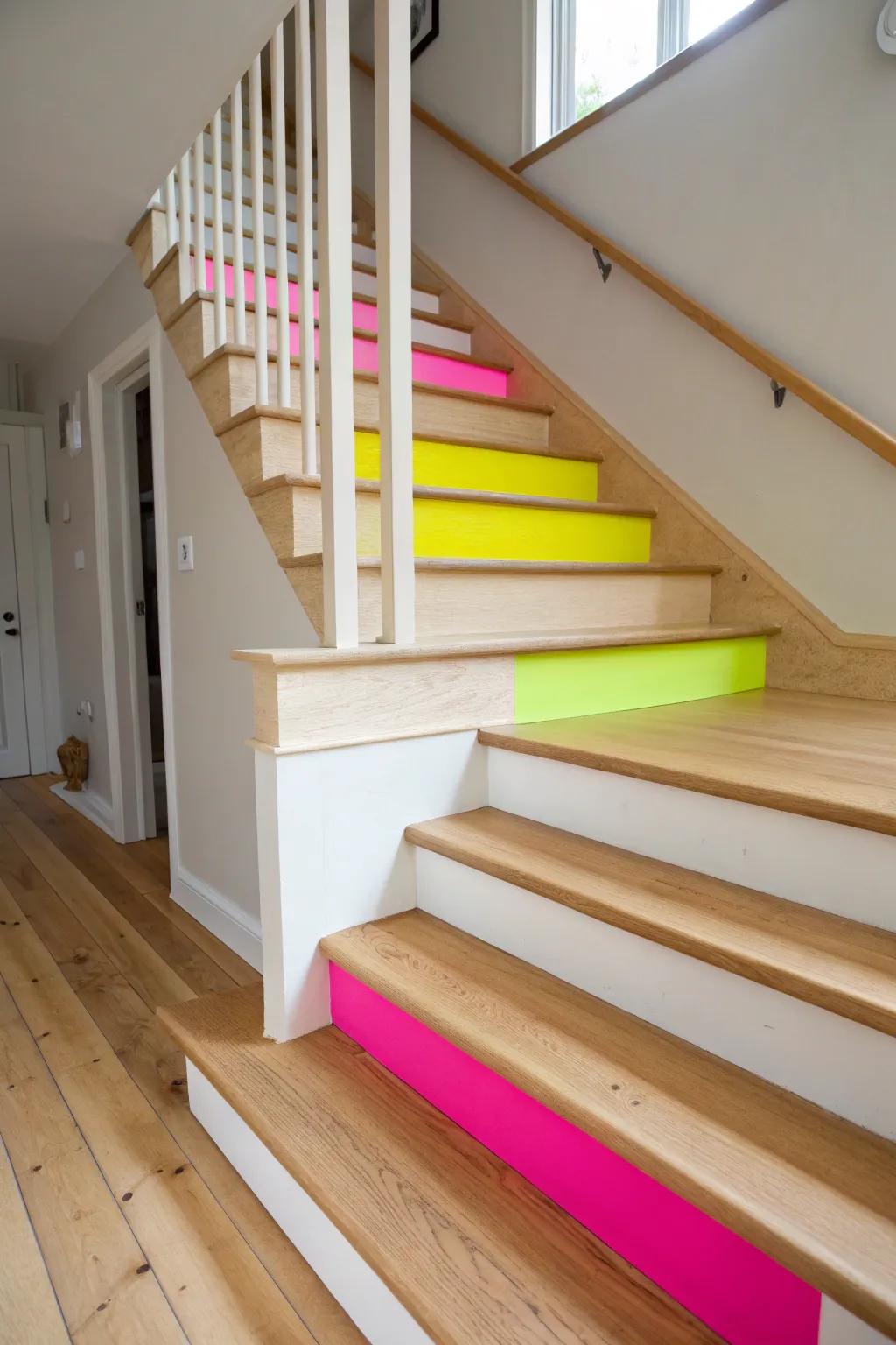 Brighten up your stairs with a pop of neon for a playful yet sophisticated look!