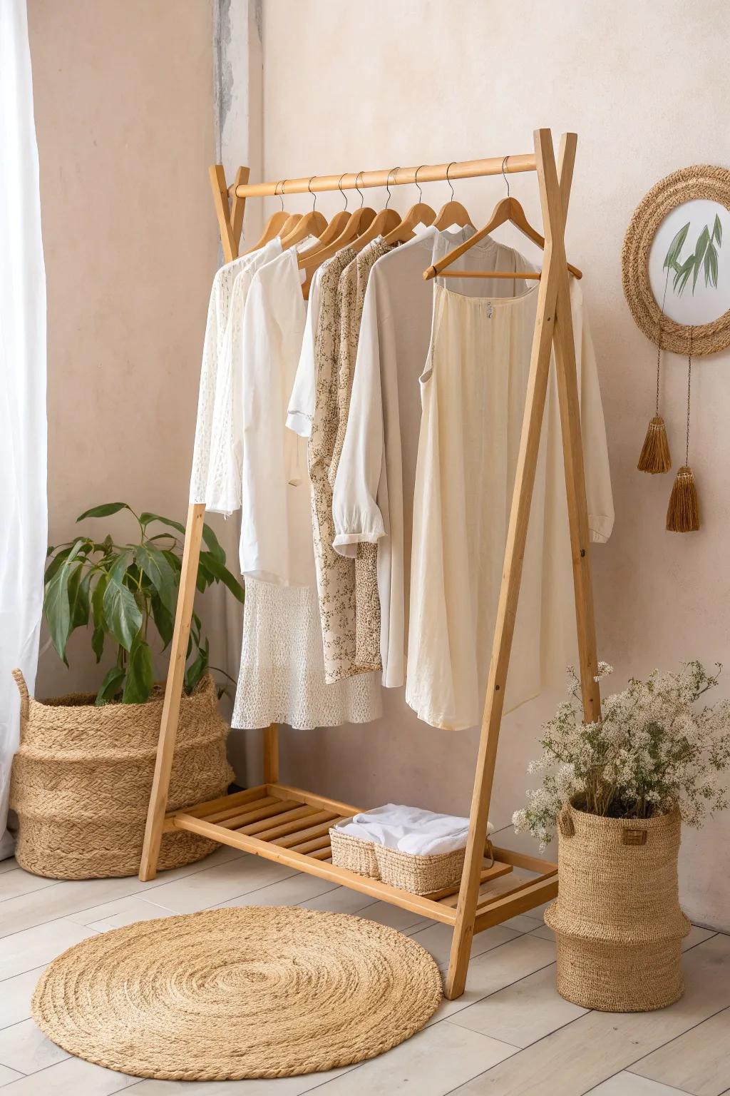 Elevate your space with a chic, minimalist clothing rack that brings boutique elegance to your room.