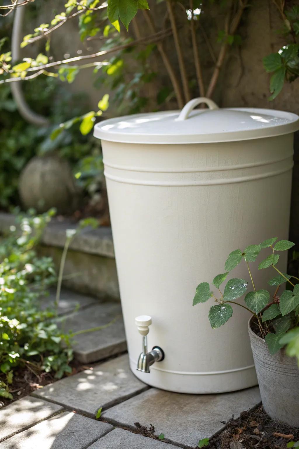 Harvest nature's gift with style - a chic rainwater collector for eco-conscious gardeners.