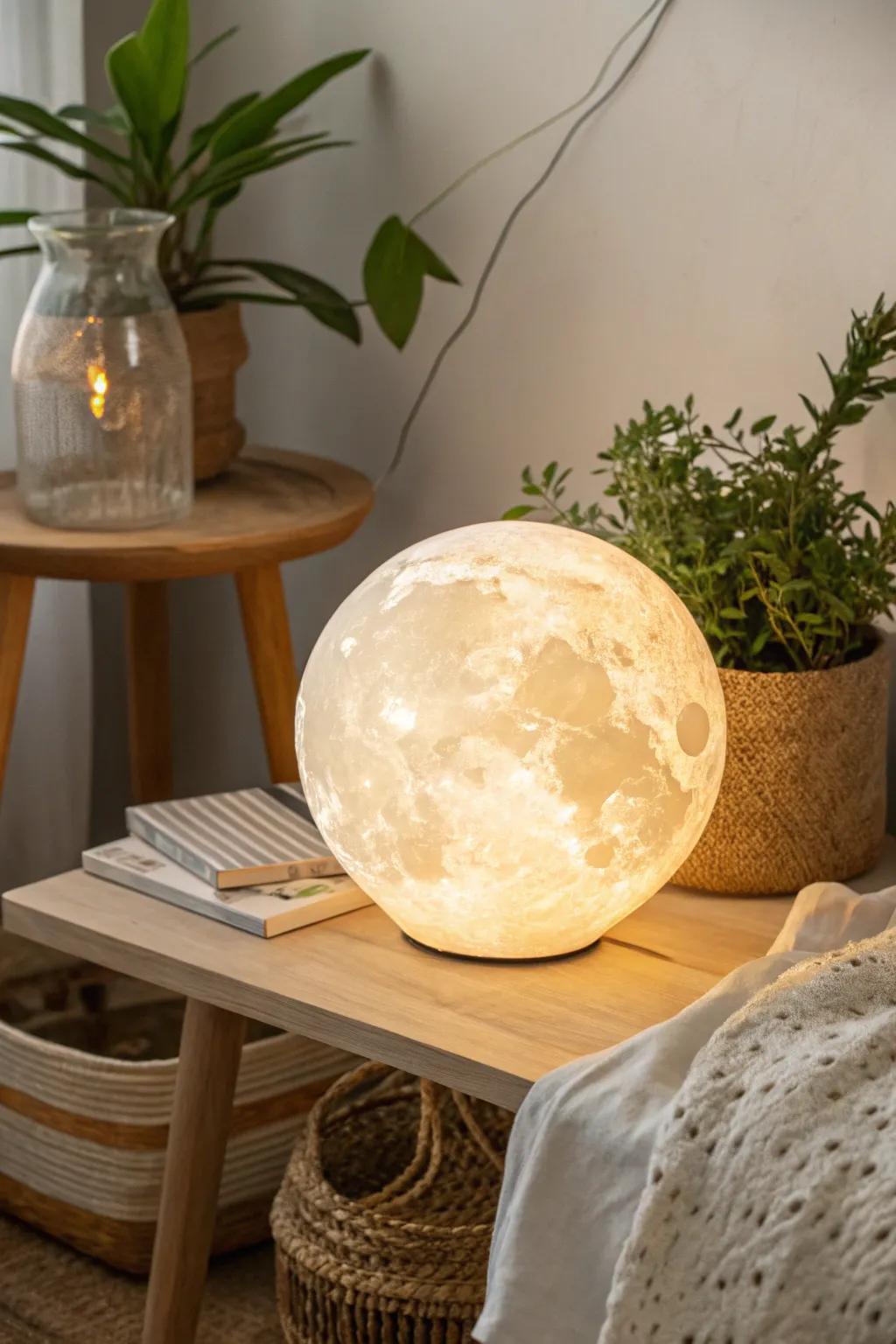 Illuminate your space with a touch of celestial charm - the handcrafted paper mache moon lamp.