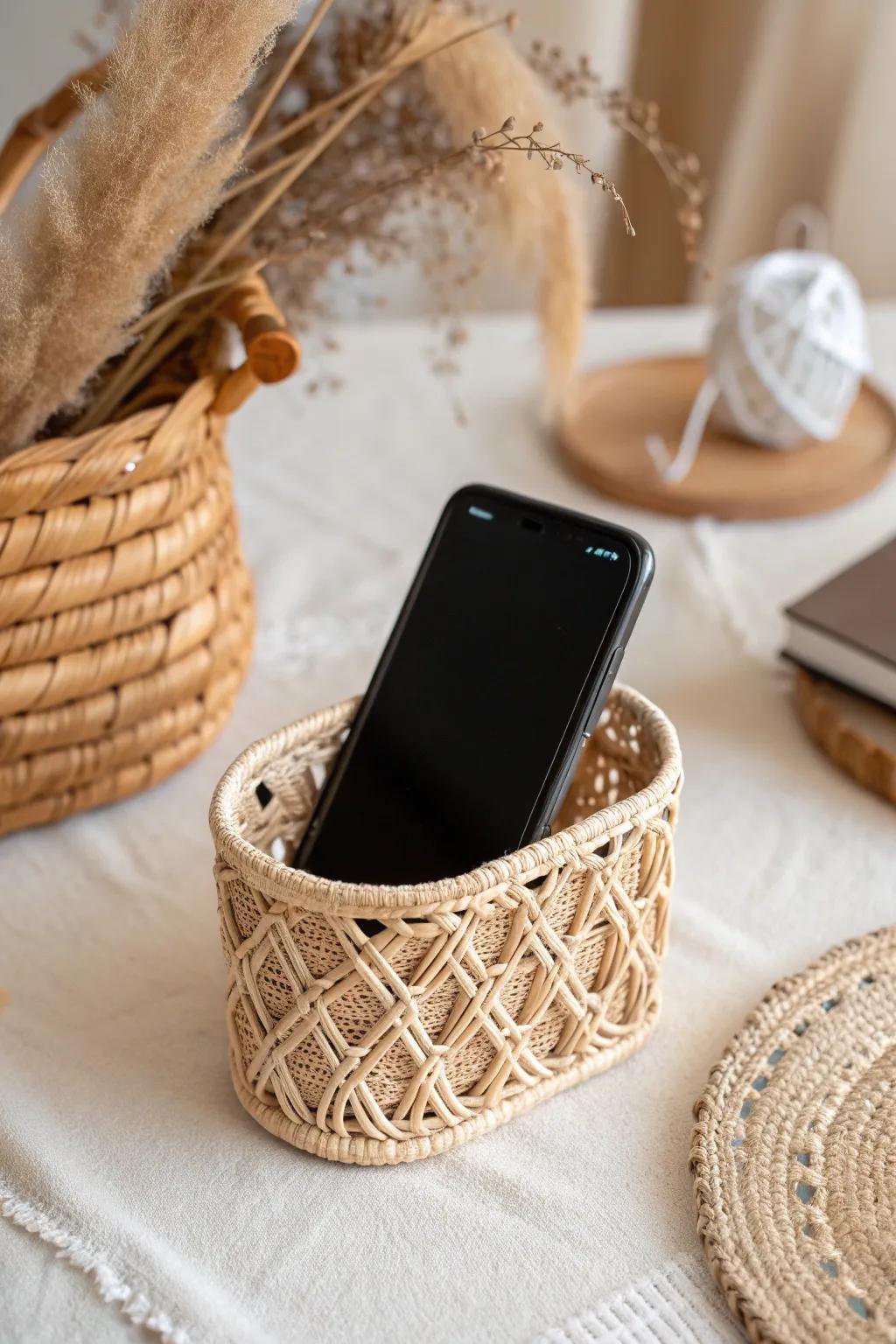 Elevate your tech space with a touch of woven artistry.