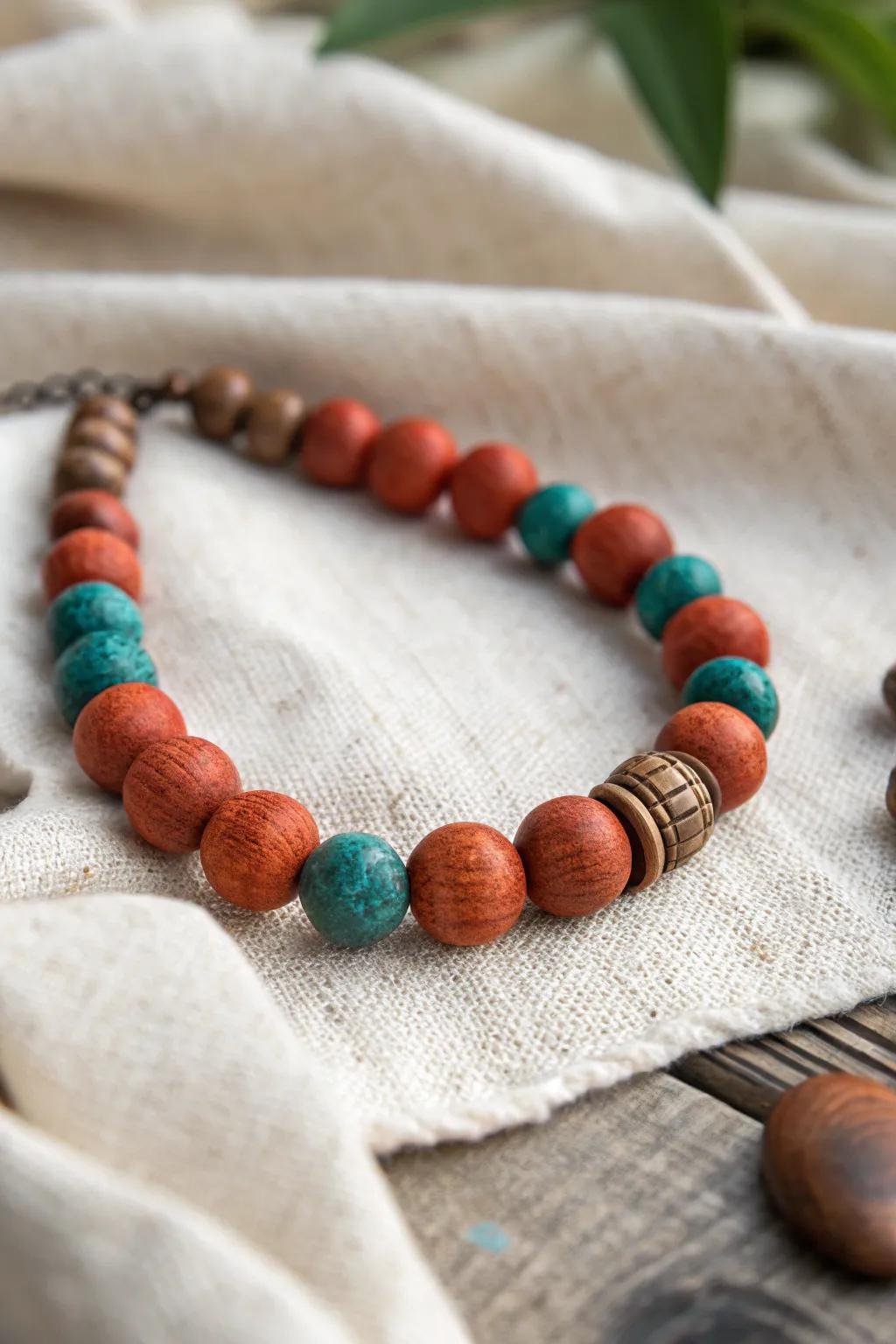Embrace nature's beauty with this stunning clay and wooden bead bracelet, perfect for a chic 4th of July look.