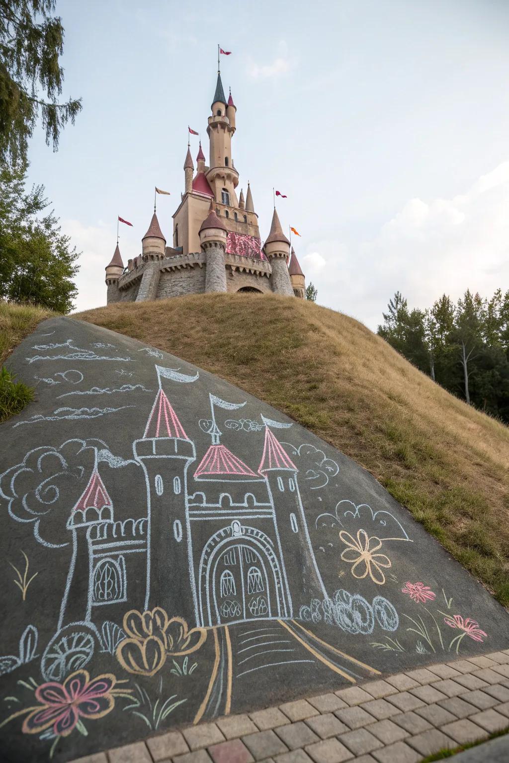 Discover the magic of fairytales with this enchanting chalk castle, where simplicity meets bold imagination.