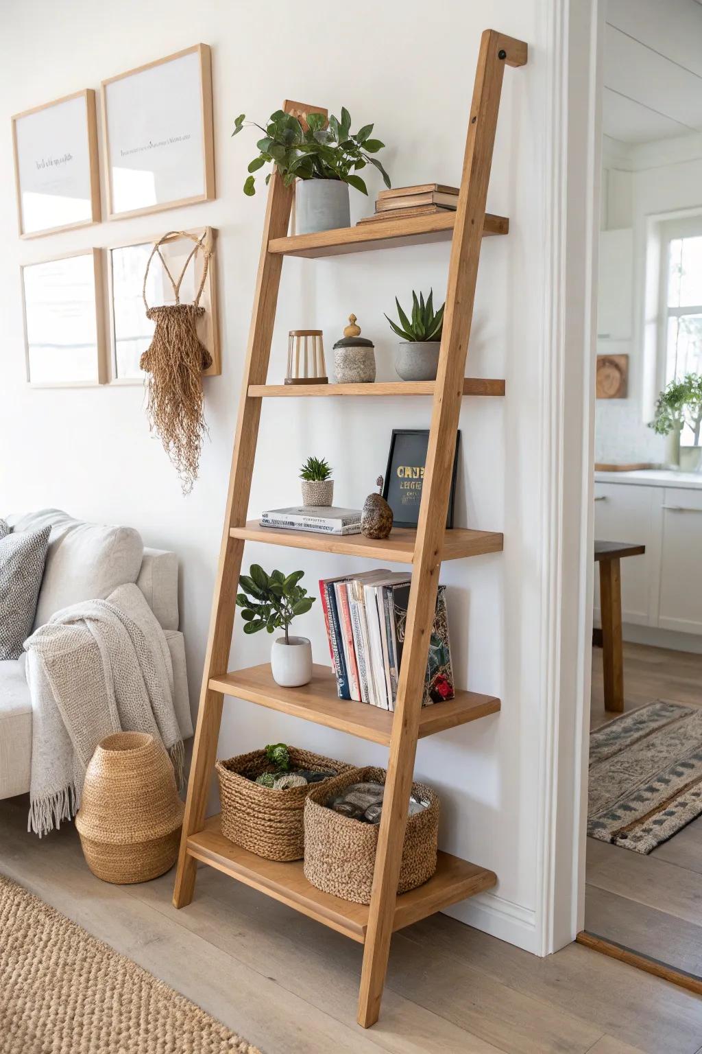 Elevate your space with a chic ladder shelf—where simplicity meets vibrant style.