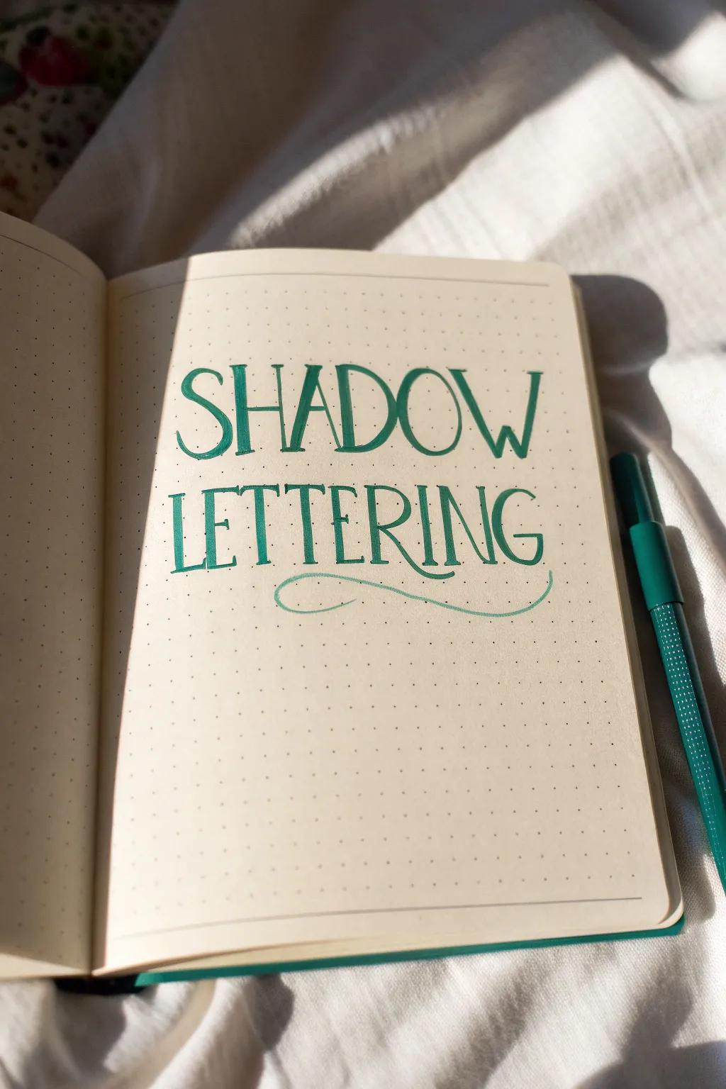 Elevate your bullet journaling with bold shadow lettering, blending minimalist elegance with a touch of boho charm.