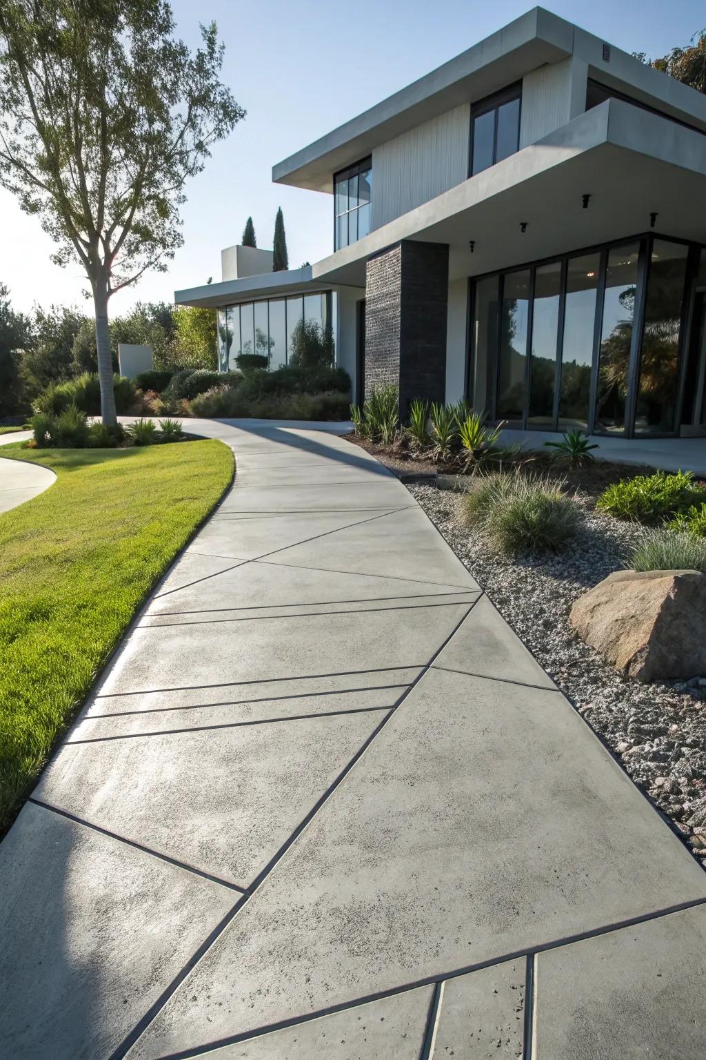 Seamlessly blend your home's architecture with a stylish concrete sidewalk for a striking entrance.