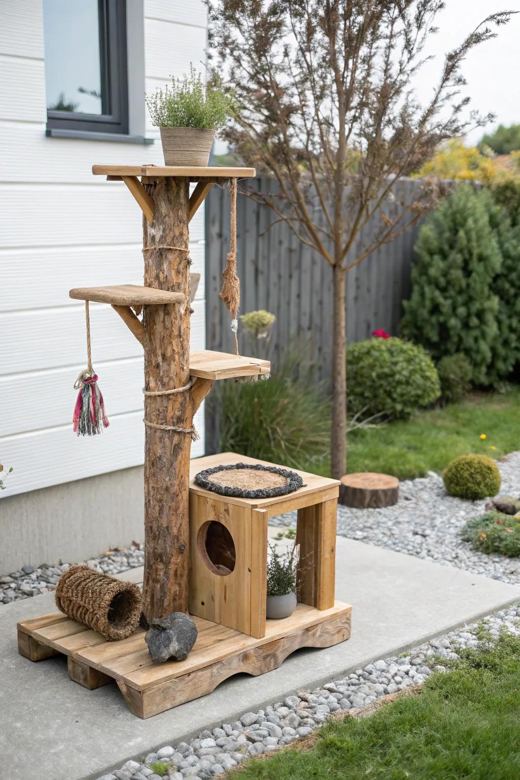 Transform your garden with this chic, rustic cat tree made from rough sawn cedar.