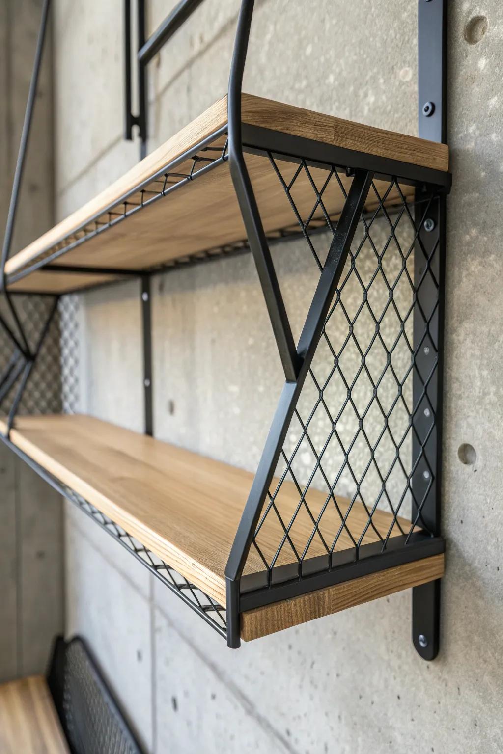 Elevate your space with these industrial-chic wire mesh brackets—where style meets function.
