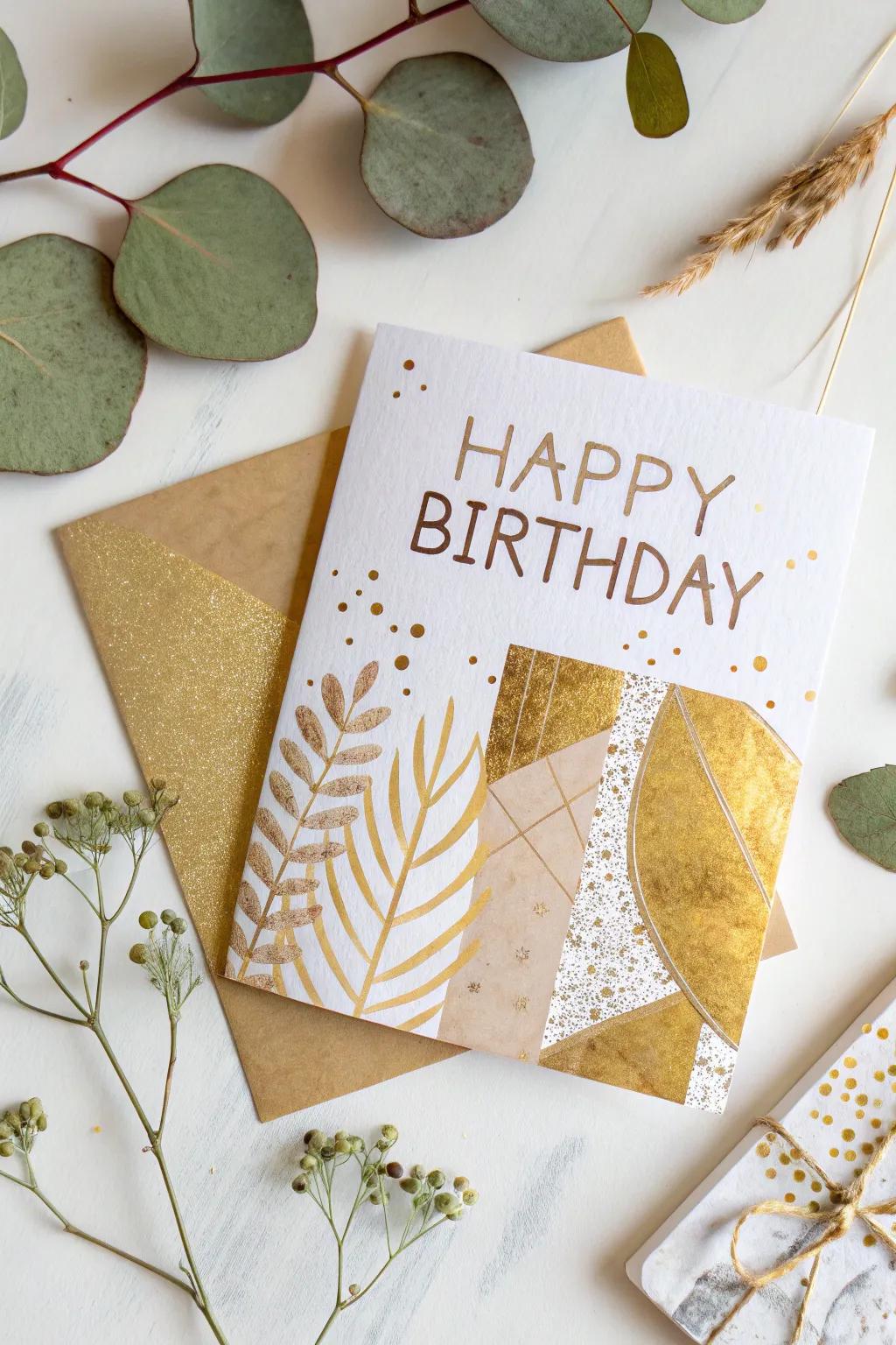 Craft your golden birthday wishes with a stunning mixed media collage – where simplicity meets bold creativity.