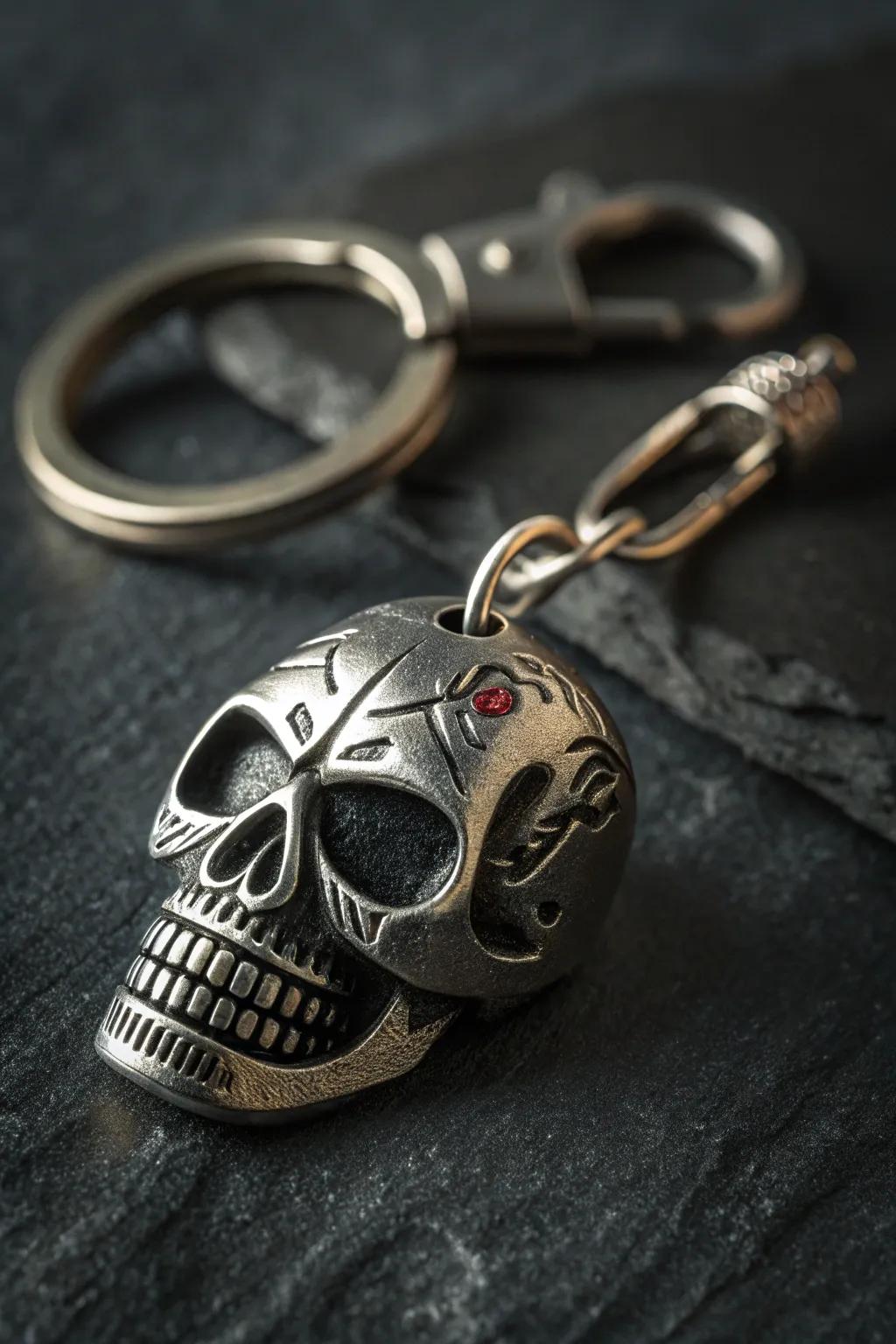 Add a touch of mystery to your keys with this intricately engraved skull keychain—perfect for a spooky vibe!