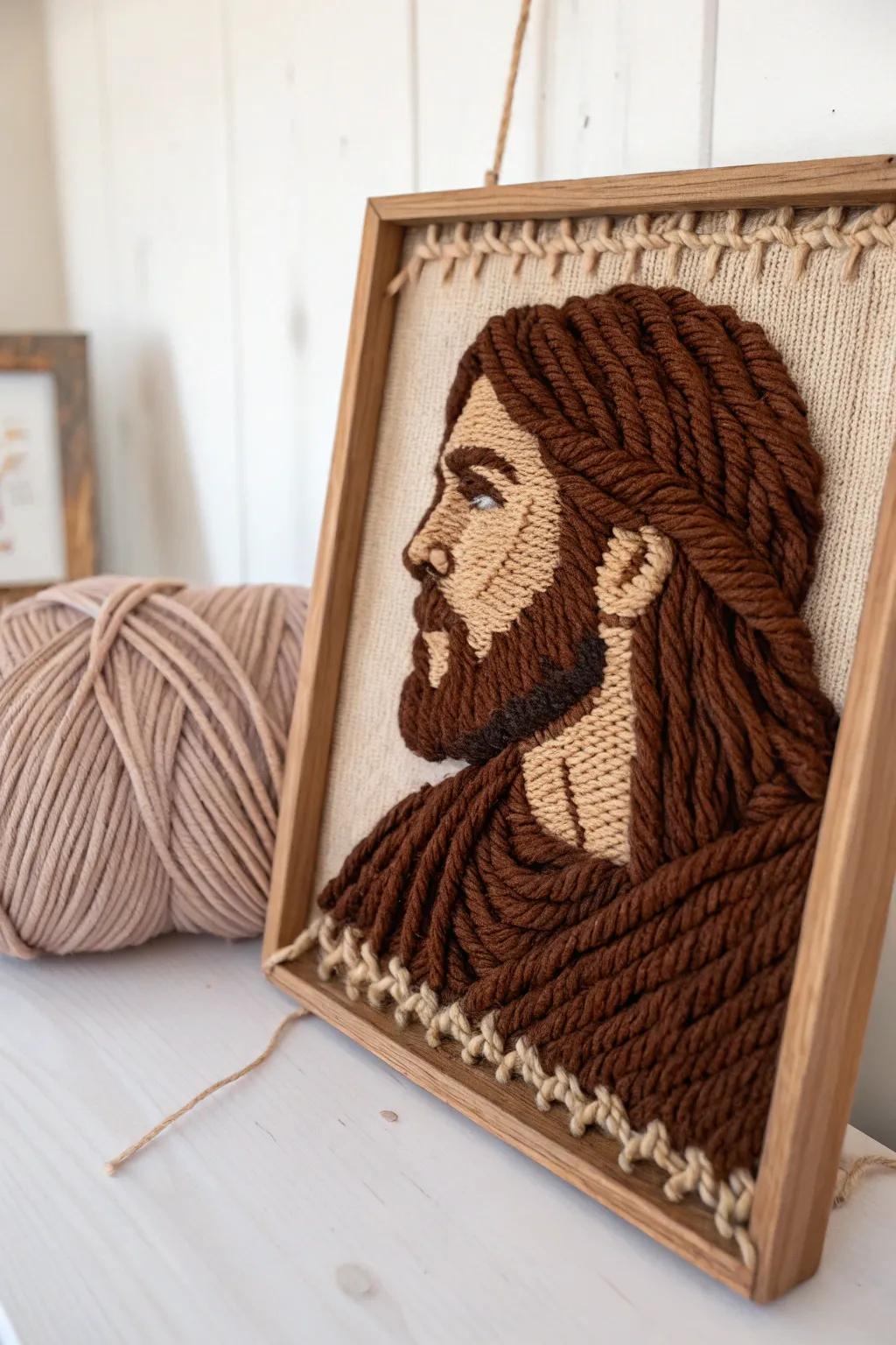 Explore the beauty of simplicity with this striking camel hair yarn art inspired by John the Baptist. Perfect for adding a touch of boho elegance to your space. #Craftsmanship #MinimalistArt #YarnArt